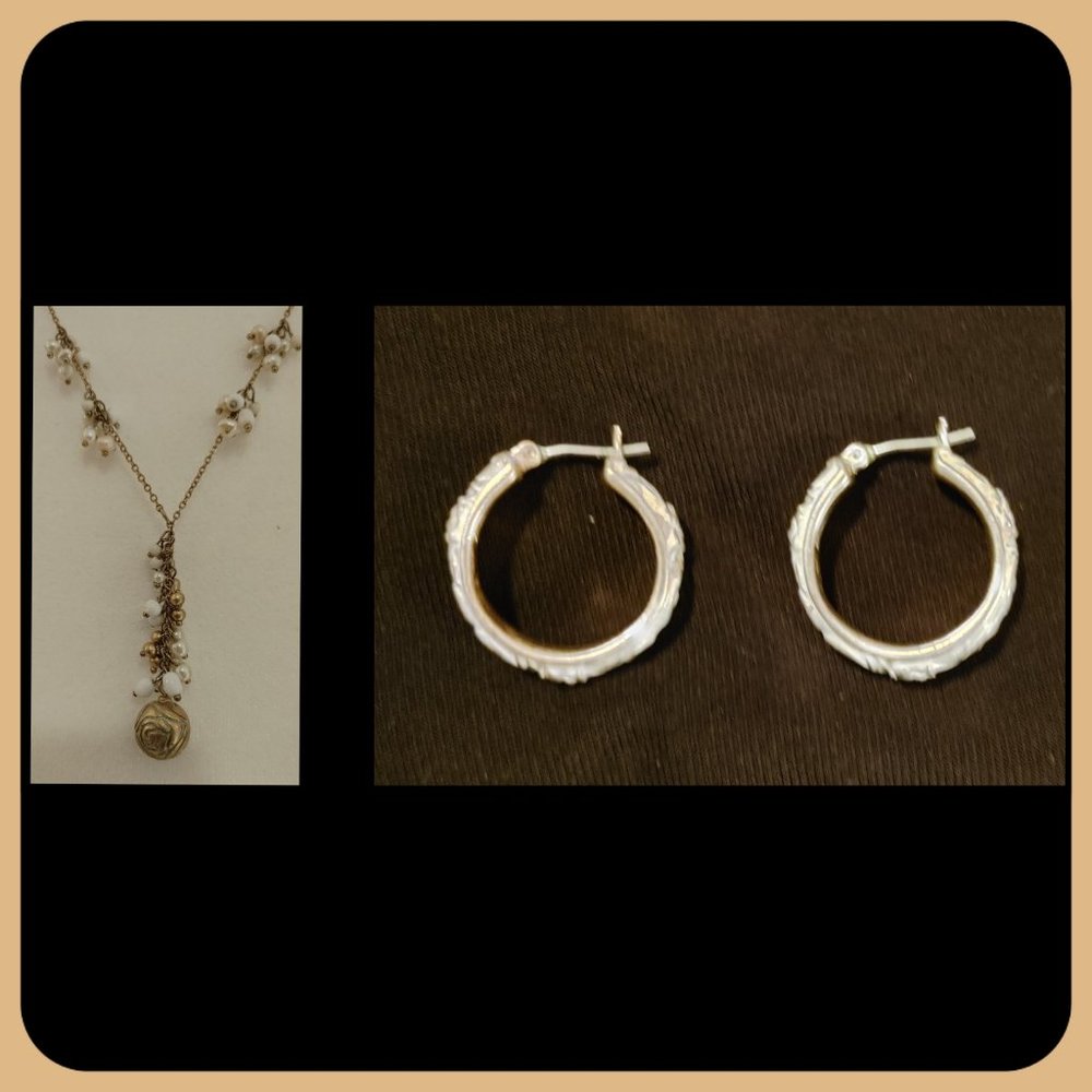 LIZ CLAIBORNE || Drop Necklace & Hoop Earrings